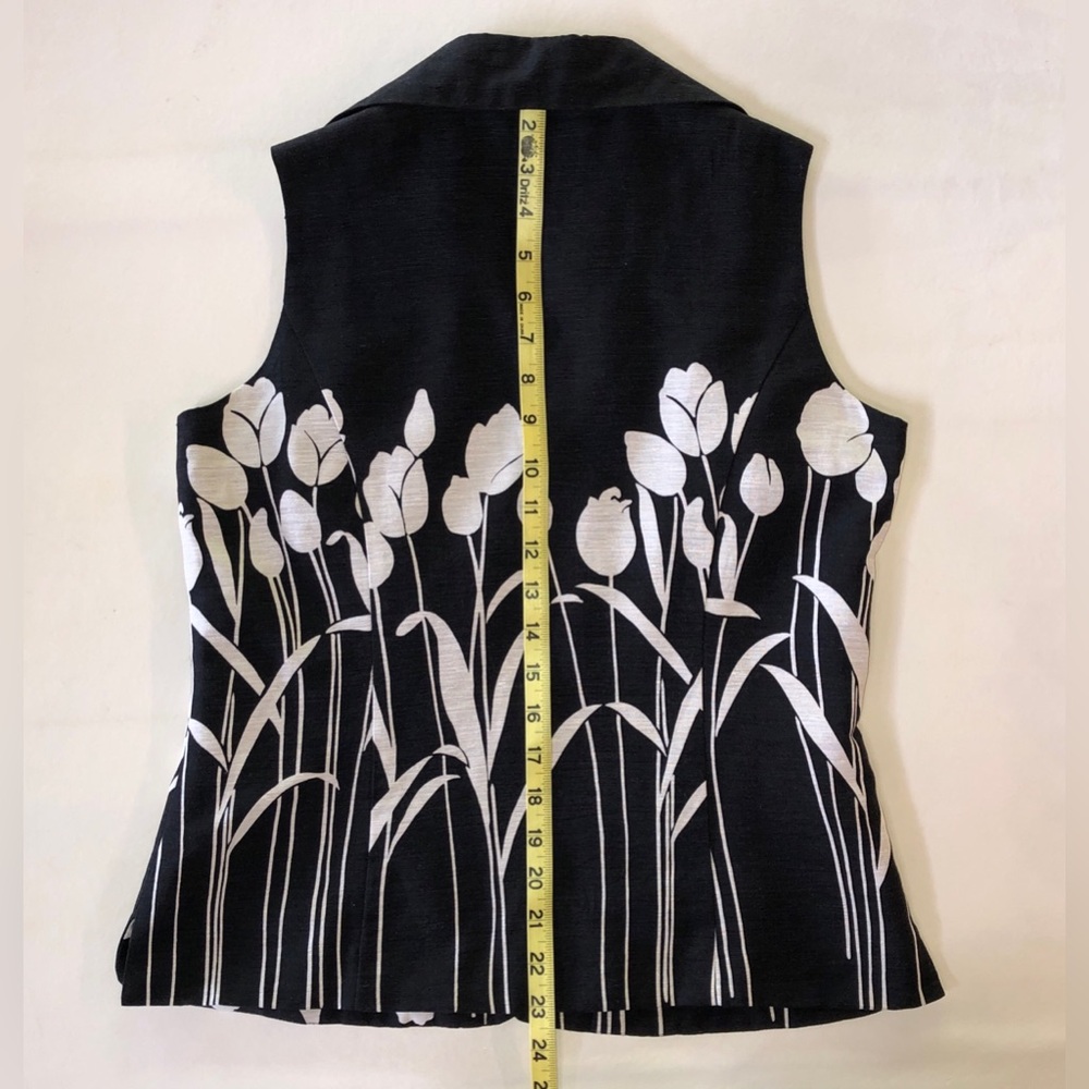 Silk SAINT TROPEZ WEST Lined Sleeveless Blouse Black Eggshell (S) - Picture 9 of 14